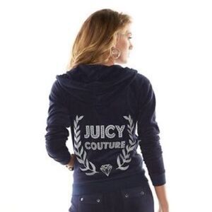 JUICY COUTURE Terry Cloth Glitter Embellished Bling Jacket Navy